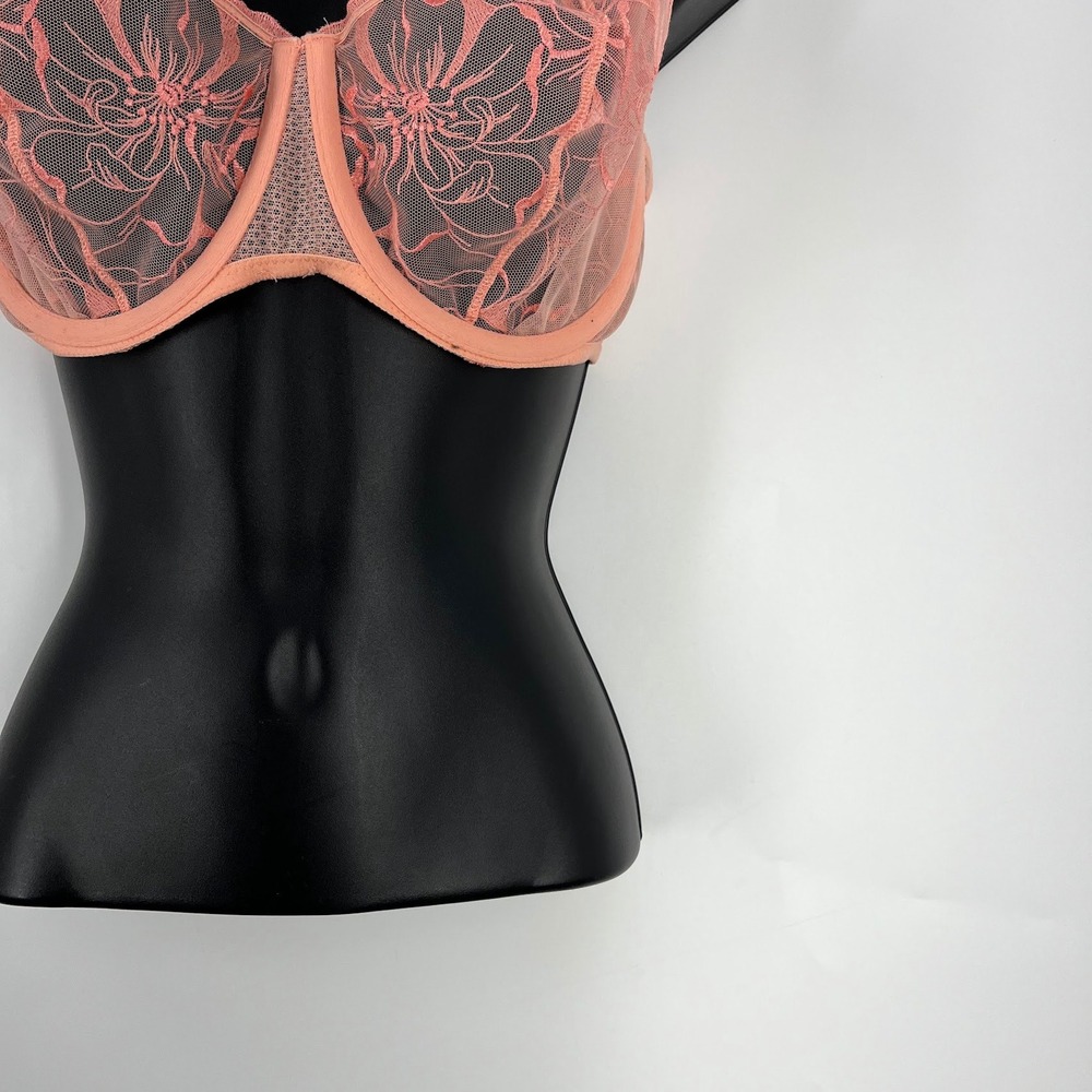 Simone Perele Peach Floral Embroidered Sheer Mesh Underwire Balconette Bra - Picture 6 of 14